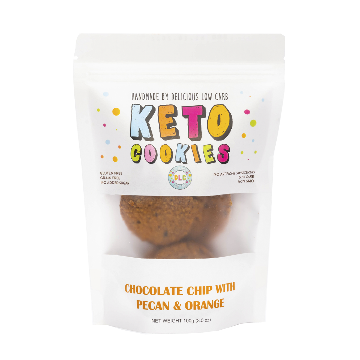 Keto Cookies - CHOCOLATE CHIP with PECAN & ORANGE (10 cookies in each pouch)